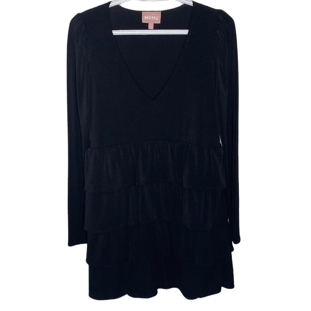 Show me your mumu long sleeve tiered mini dress black size S